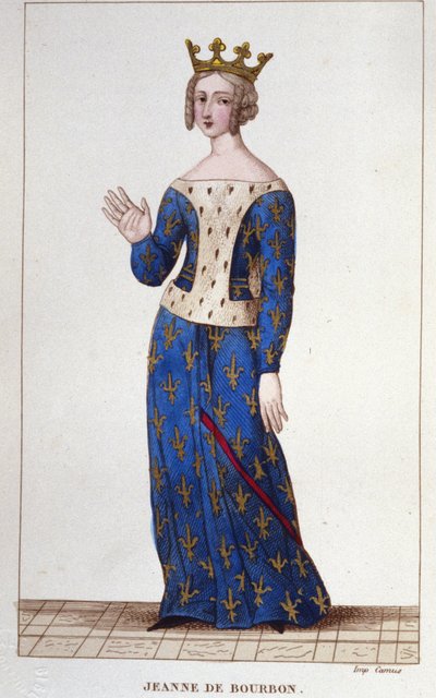 Jeanne de Bourbon (1338-1378). Dronning af Frankrig fra 1364 til 1378. Stik fra 1830 af Unknown artist