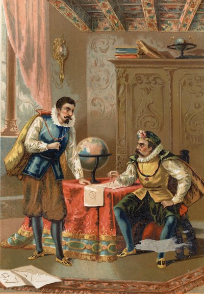 Johannes Kepler (Keppler) (1571 - 1630) med Tycho Brahe (1546-1601), astronomer, Prag i 1600 - efter Science and its Men af ​​Louis Figuier, Barcelona af Unknown artist
