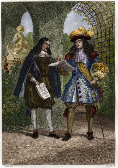 Johannes Døberen (Jean-Baptiste) Colbert (1619-1683) med Ludvig XIV, konge af Frankrig og Navarra (1638-1715). Indgravering af det 19. århundrede. Privat samling. af Unknown artist