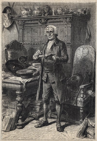 Jonathan Oldenbuck (eller Aldinbbuck) - illustration fra det 19. århundrede til romanen "The Antiquary" af Walter Scott (1771-1832) af Unknown artist