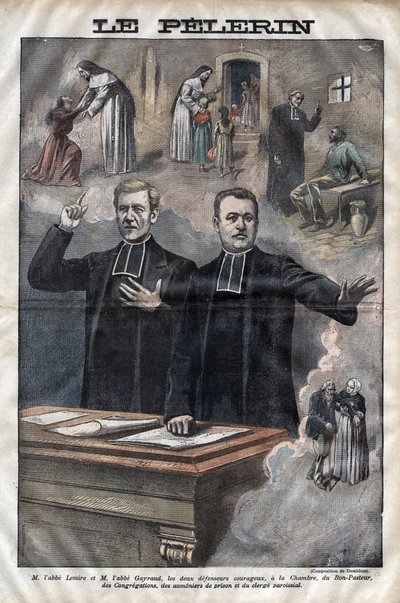 Jules Auguste Lemire (1853-1928) og Hippolyte Gayraud (1856-1911), franske gejstlige og politikere, deputerede -gravering i "Le-Pelerin" fra 1899 af Unknown artist