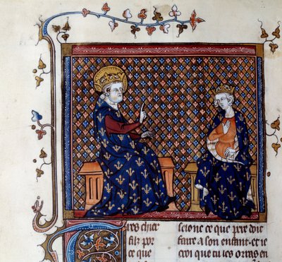 Kong Ludvig IX (1214-1270) underviser kongens mester til sin søn, den fremtidige Philip III Miniature fra et manuskript fra det 14. århundrede. Chantilly, Conde Museum af Unknown artist