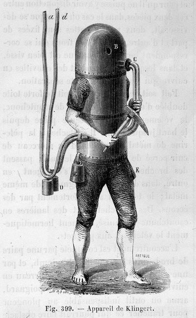 Klingert dykkerapparat - i "" Videnskabens vidundere"", af Louis Figuier af Unknown artist