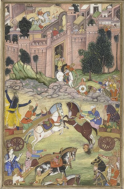 Krishna dræber dæmonen Sri Gala (scene fra Harivamsa). Omkring 1585-95 af Unknown