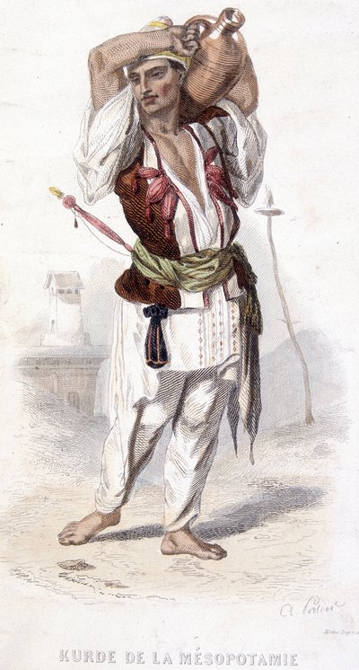 Kurder fra Mesopotamien med en amfor. Omkring 1810-1860. af Unknown artist