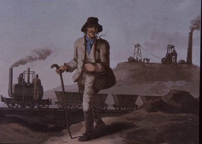 Arbejder, tidlig industriel revolution, begyndelsen af det 19. århundrede (farve litho) af Unknown artist