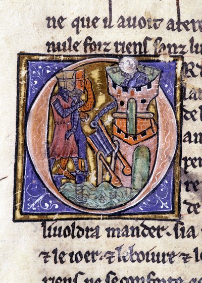 Lancelot på toppen af et tårn. Manuskript: Erobring af Saint Gréal, skrevet 717 år efter vor herres lidenskab. Bibliotheque Municipale de Rennes, frk. 255 (Samling af romaner af det runde bord); Paris af Unknown artist