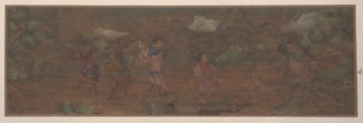 Landskabsmaleri af figur i skovmiljø (albumblad; farve på silke) af Unknown Artist