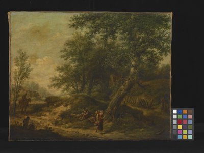 Landskab med sommerhus og rejsende (olie på lærred) af Unknown artist
