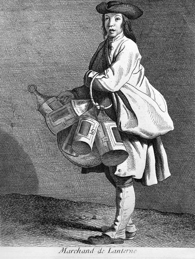 Lanterne forhandler. 1800-tals gravering. af Unknown artist