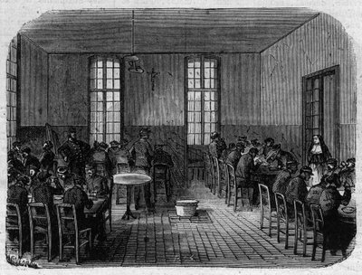 Sainte Anne (Sainte-Anne) asyl i Paris: refektoriet - Indgravering i ""Le Journal Illustrée"" af Unknown artist