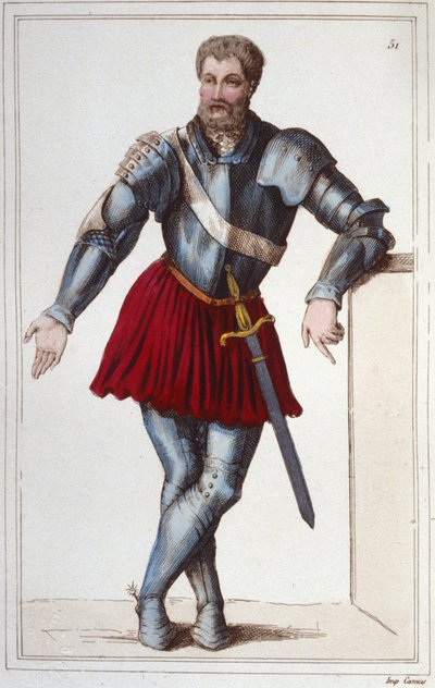 Ridderen Bayard (1475-1524) gravering 1830 af Unknown artist