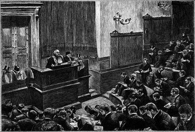 Paris Law Schools store amfiteater, gravering i "Le journal de" La jeunesse" af Unknown artist