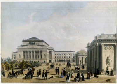 Alexandrinski-teatret (eller Alexandra) i Sankt Petersborg (Alexanderteatret i Sankt Petersborg). Anonymt værk, farvelitografi, ca. 1830. 1800-tallets klassicisme. Statens museum for teater og musikkunst, Sankt Petersborg. af Unknown artist