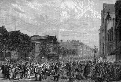 Les Halles centralt i Paris i 1878. af Unknown artist