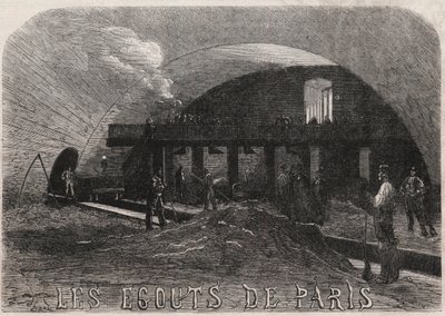 Kloakkerne i Paris: det store kammer og smedeværkstederne Notre Dame-broen (Notre-Dame) - Indgravering i ""Le Monde Illustré"" af Unknown artist