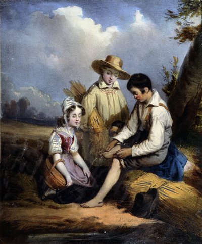 Les petits reapers (en skadet i foden), v.1840 af Unknown artist