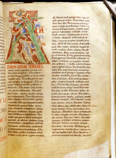 Lettrine: bogstavet "A" repræsenterer skabelsen af Adam (bible of and. harding). Miniature af manuskriptet "" Treats sur la Trinite de Saint Augustine "" fra klosteret Citeaux af Unknown artist