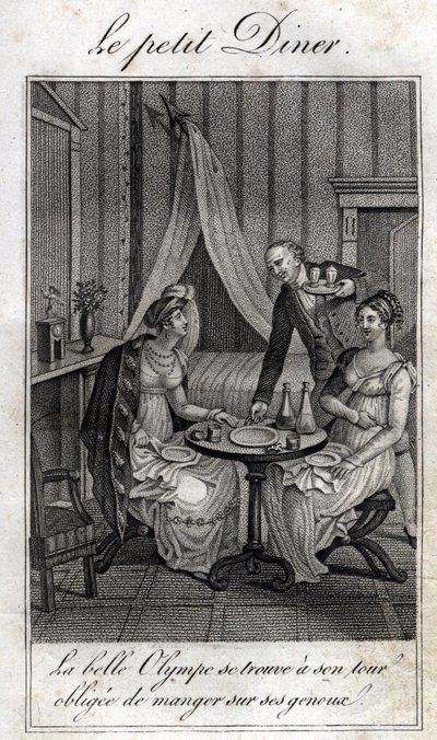Lille middag. Olympe de Gouges (1748-1793), fransk kvinde med bogstaver og revolutionær med Celine en af hendes venner. af Unknown artist