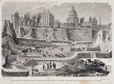 Placering af det gallo-romerske cirkus, der går tilbage til det 3. århundrede før den kristne æra, opdaget i 1870 under boringen af Rue Monge af Unknown artist