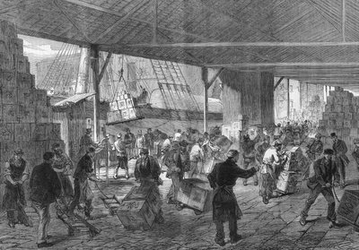 London 1868: teens ankomst til havnen. af Unknown artist