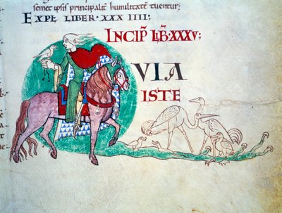 Herren har falkejagten. Miniature af middelalderen. Manuskript "Moralia in Job"" fra Citeaux Abbey for Gregoire Pope I af Unknown artist