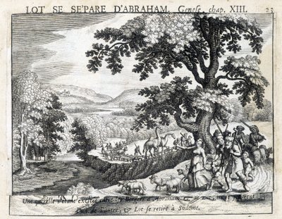 Loth adskiller sig fra Abraham - Bibel, gravering af Unknown artist