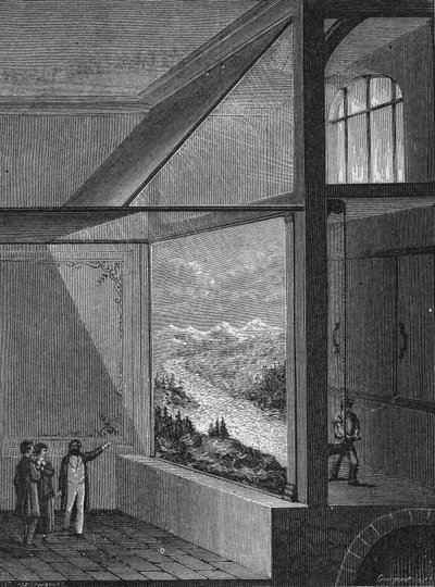 Louis Daguerre fremførte en demonstration af dioramaet og maleriets ændringsmåde af Unknown artist