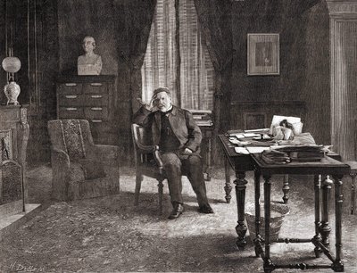 Louis Pasteur på sit kontor på instituttet. 1800-tals gravering. af Unknown artist