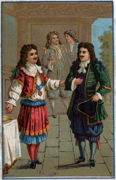 Ludvig XIV og Moliere": Kong Ludvig XIV (1638-1715) og Johannes Døberen Poquelin dit Moliere (1622-1673) af Unknown artist