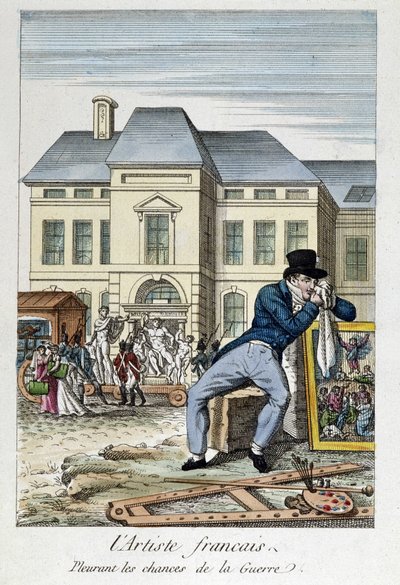 Louvre: Den franske kunstner sørger over chancerne for krig, gravering af det 19. århundrede af Unknown artist