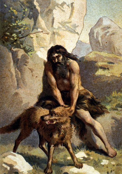 Lycanthropy: Delire af den, der tror, han er forvandlet til en ulv. Chromo fra det 19. århundrede af Unknown artist