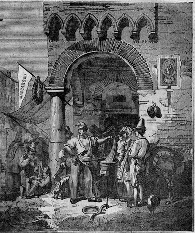 Makaroni pastahandler i Napoli i det 19. århundrede. af Unknown artist