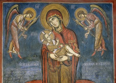 Madonna med barn mellem ærkeengle, fresko (1192), Panagia Tou Araka-kirken (Vor Frue af Ærts kirke) (Unescos verdensarvsliste, 2001), Lagoudera, Troodos-bjergene, Cypern af Unknown artist