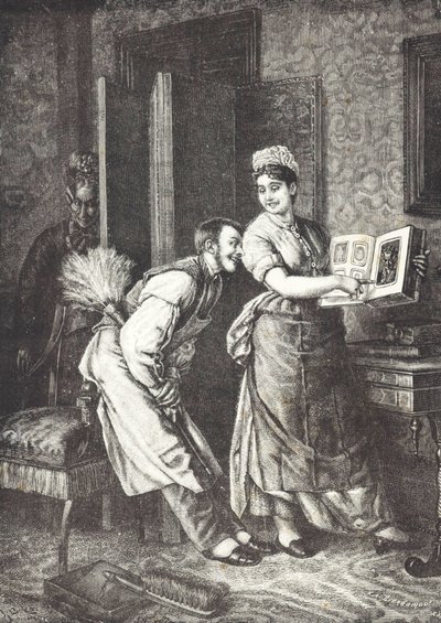 Stuepige tager sig friheder og overhøres af husets elskerinde (litho) af Unknown artist