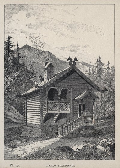 Maison Scandinavian (Scandinavian House) - indgravering af 1889 i "History of human habitation at the Universal Exhibition of 1889, by Mr Charles GARNIER - Librairie centrale des beaux-arts Paris 1889 af Unknown artist