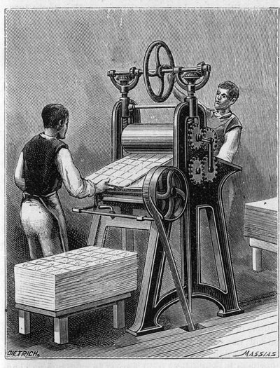 At lave kort til at spille efter gamle metoder. Cylinder af spillekort. Stik fra 1893. af Unknown artist