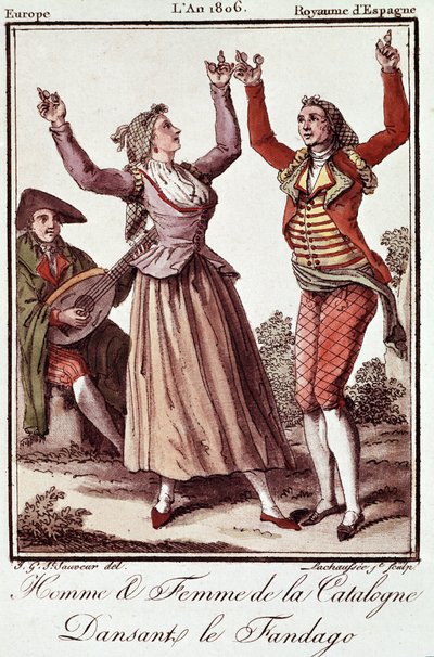 Mand og kvinde fra Catalonien danser Fandango af Unknown artist