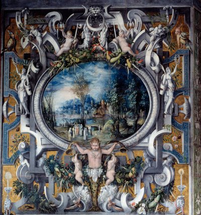 Mantel af skorstenen af hyldest til Jules Cesar i værelset af de romerske helte Anonymous maleri. Omkring 1547. Hør, National Renaissance Museum af Unknown artist