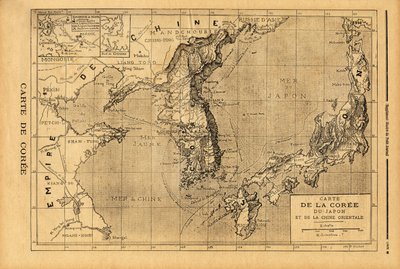 Kort over Korea, Japan og Østkina. Indgravering i "" Le petit journal"" 3/09/1894. Selvas samling. af Unknown artist
