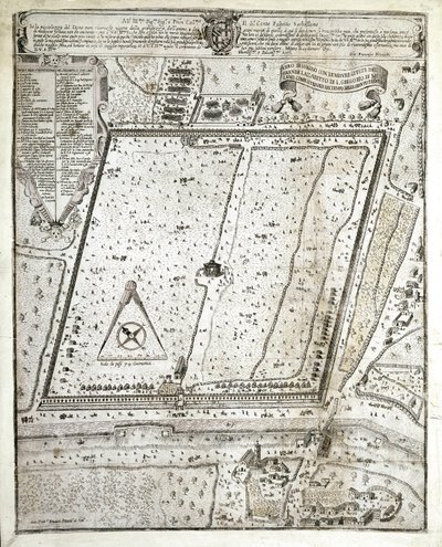 Kort over Milano lazaret under den store pest i Milano i 1630 (Tegning af Unknown artist