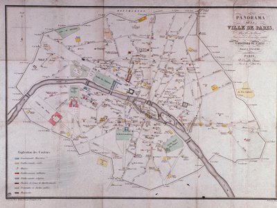 Kort over byen Paris i 1840. af Unknown artist