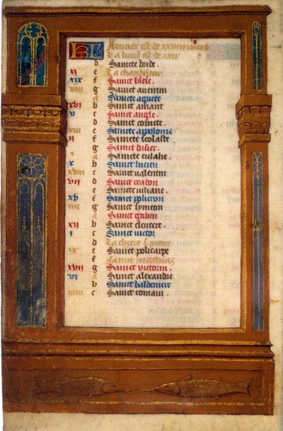 Marts kalender med tegnet Poisson - Miniature af middelalderen af Unknown artist