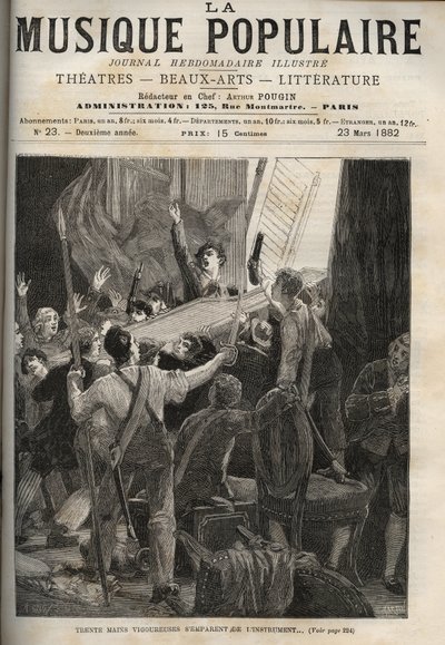 Marie-Antoinettes cembalo Histoire de 1834 “” Tredive kraftige hænder griber instrumentet...”” under de forfærdede øjne af dronningens tuner, til højre. af Unknown artist