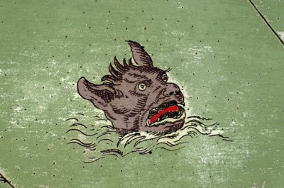Marinemonster med dæmonens hoved. detalje af et kort over Urbano Montes atlas af Unknown artist