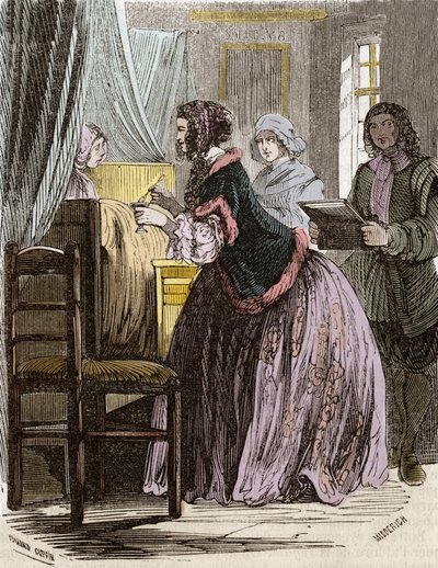 Marquise de Brinvilliers forgifter patienterne på Hotel Dieu i Paris. af Unknown artist