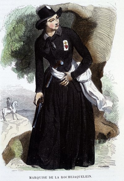 Marquise de La Rochejaquelein (eller La Rochejacquelein) (1772 - 1857) (på brystet Vendéens insignier), gravering fra det 19. århundrede af Unknown artist