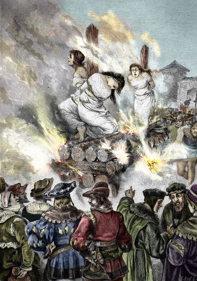Middelalderinkvisition: Afbrænding af hekse i en fransk by af Unknown artist