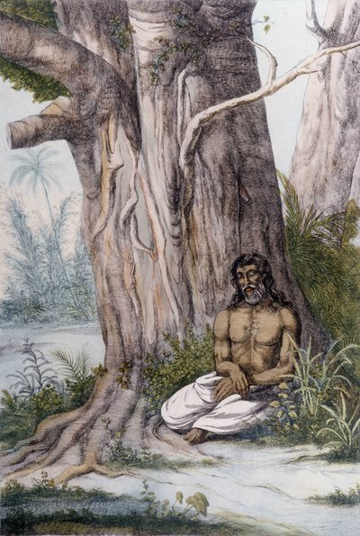 Meditation ved foden af et træ, Indien. af Unknown artist