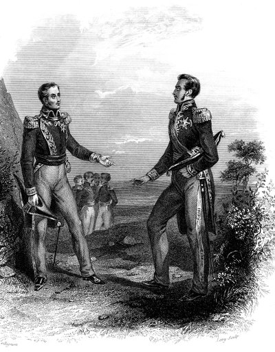 Møde mellem Jose San Martin og Simon Bolivar af Unknown Artist